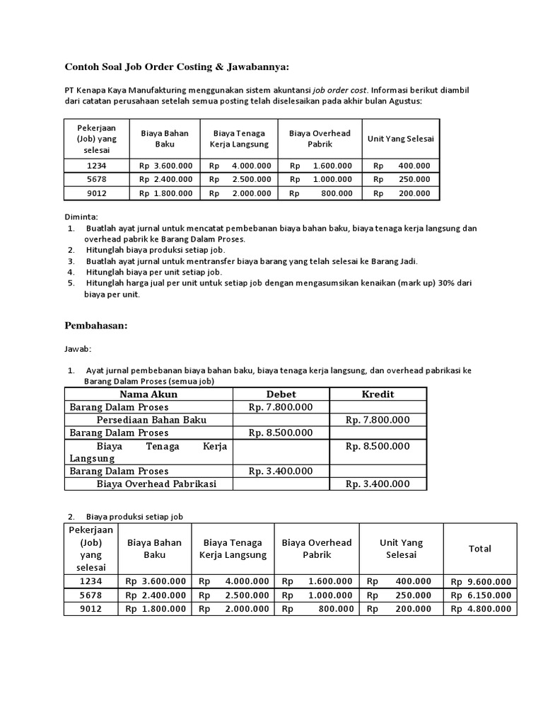 Contoh Soal Job Order Costing | PDF