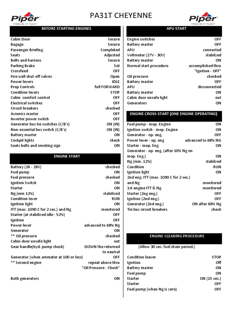 PA31T Checklist PDF Ignition System Engines