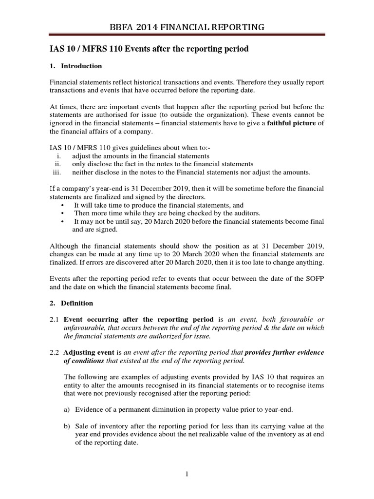 Post-Reporting Financial Events Guide | PDF | Going Concern | Financial ...