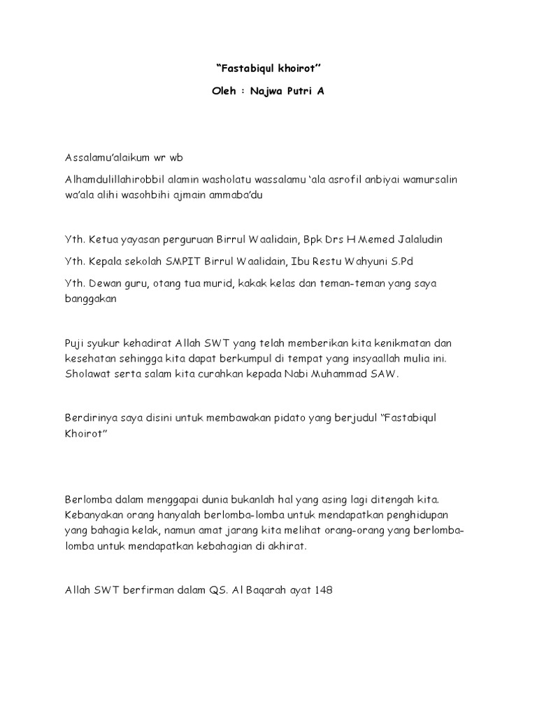 Pidato Fastabiqul Khoirot | PDF