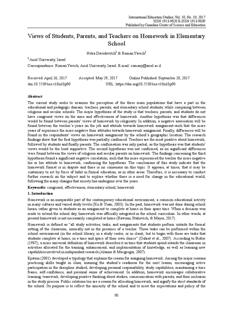 Views of Students, Parents, and Teachers On Homework in Elementary ...