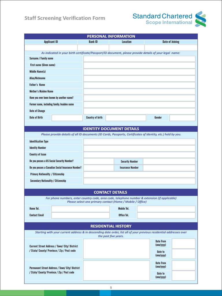 Staff Screening Verification Form | PDF | Identity Document | Common Law