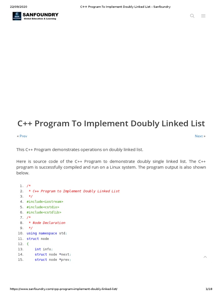 C++ Program To Implement Doubly Linked List - Sanfoundry | PDF ...