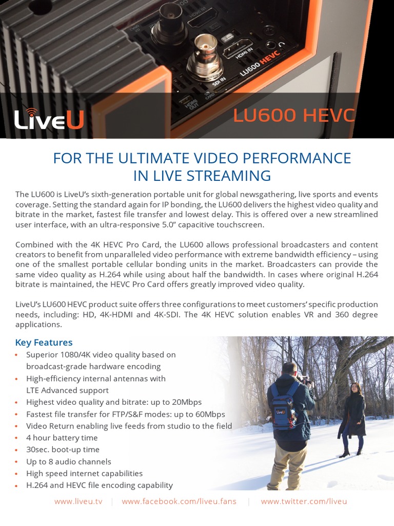 Lu600 Hevc: For The Ultimate Video Performance in Live Streaming | PDF ...