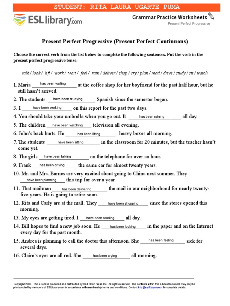 Esl Library Grammar Practice Worksheets Present Perfect Tense