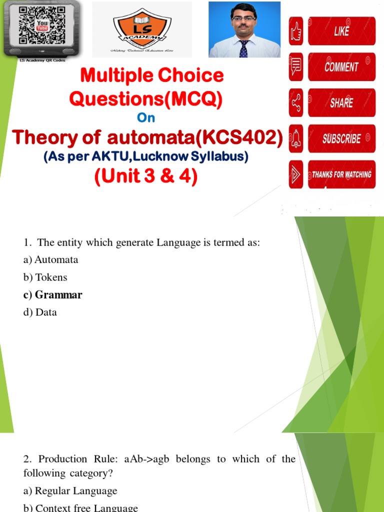 MCQ On TAFLas Per AKTU Syllabus (Unit 3 and 4) ) | PDF | Computer