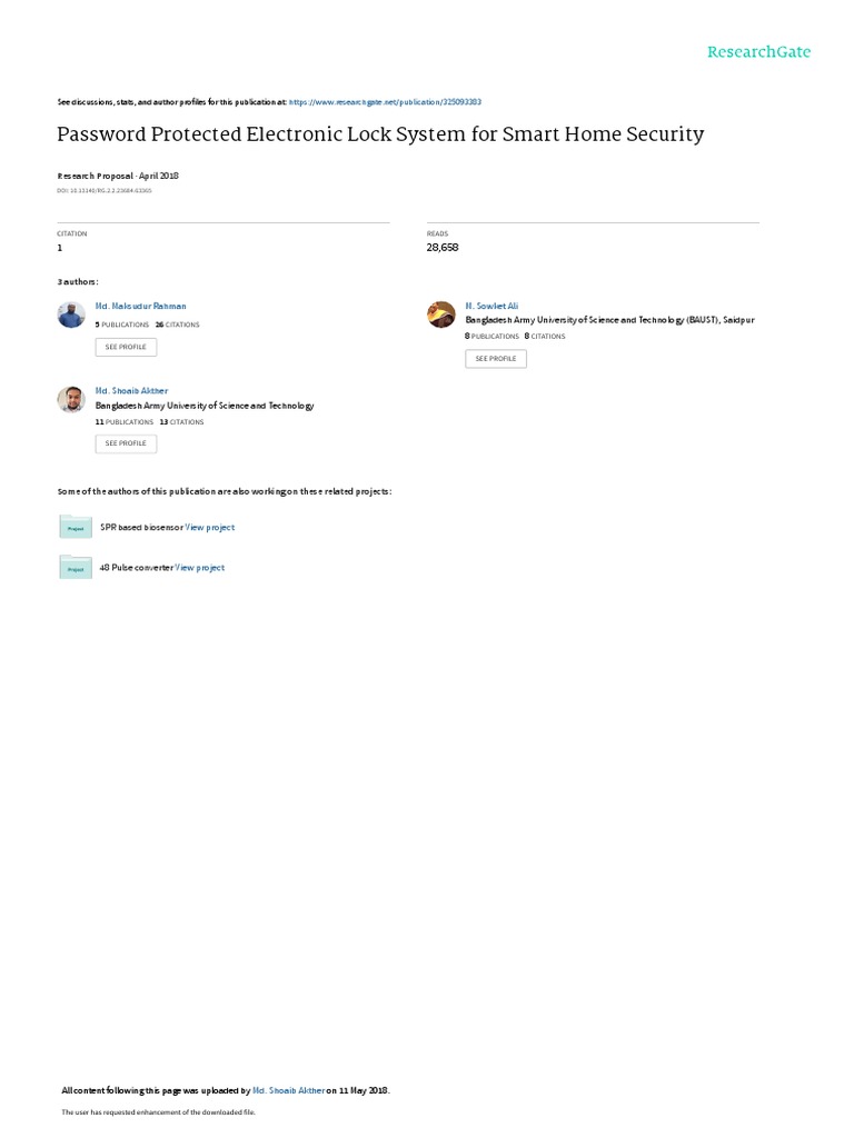 Password Protected Electronic Lock System For Smart Home Security PDF Microcontroller