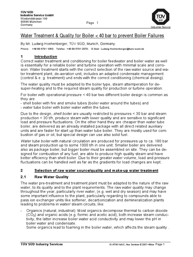 Water Treatment & Quality For Boiler Less Than 40 Bar To Prevent Boiler