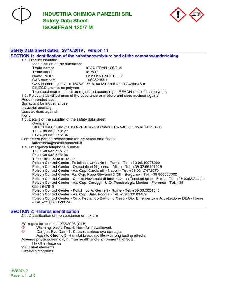 ISOGIFRAN 125/7 M Safety Data Sheet | PDF | Toxicity | Dangerous Goods