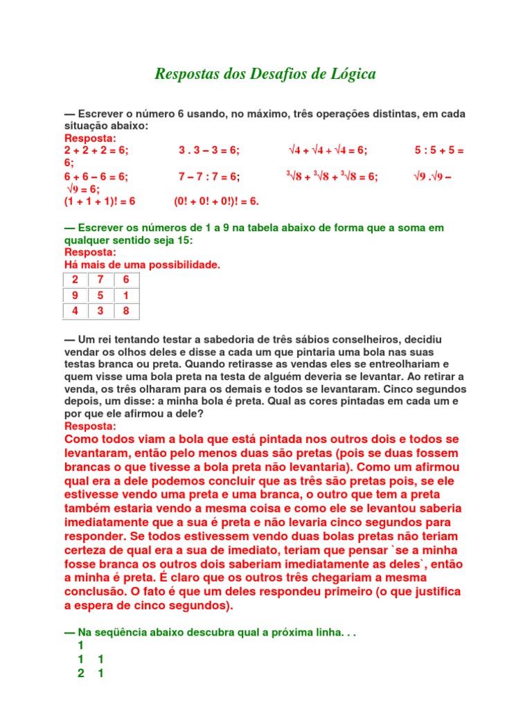 Resposta do desafio de lógica e matemática: Que número substitui a