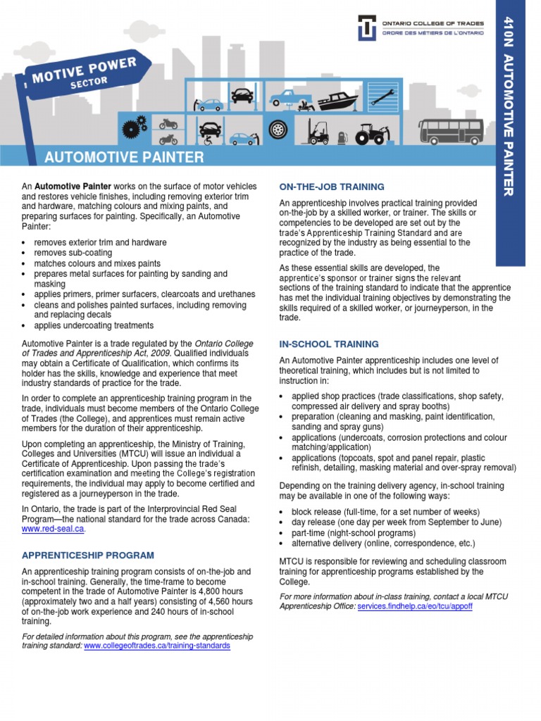 Automotive Painter OnTheJob Training PDF Apprenticeship Journeyman