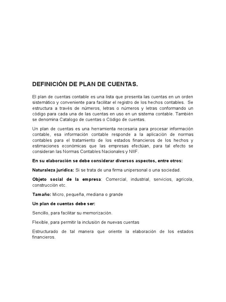 Definición y Estructura del Plan de Cuentas | PDF | Contabilidad | Hoja ...