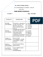 Home Work Schedule Class: V: St. John's Public School