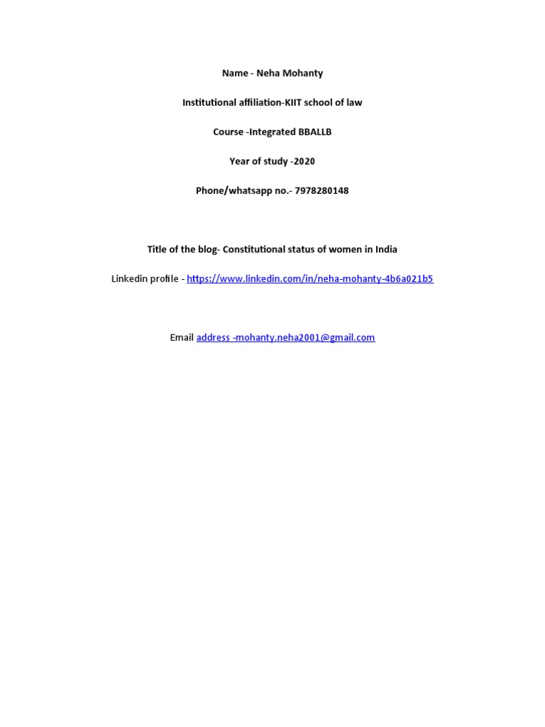 Constitutional Status of Women in India | PDF | Woman | Gender Studies