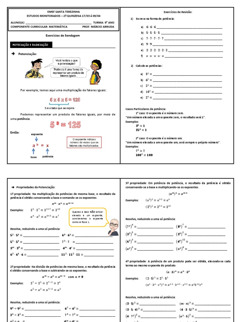 Exercicios Potencia e Raiz 6º Ano | PDF | Exponenciação | Raiz quadrada