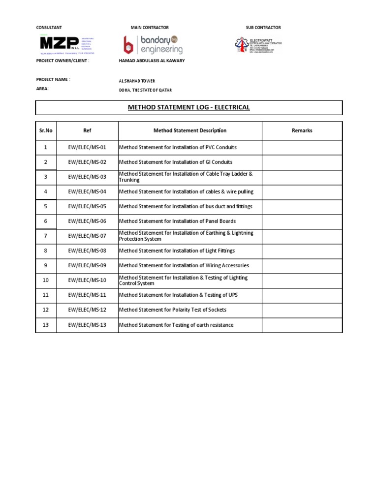 Method Statement Log | PDF | Science & Mathematics | Technology ...