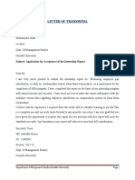 Letter of Transmital: Subject: Application For Acceptance of The Internship Report