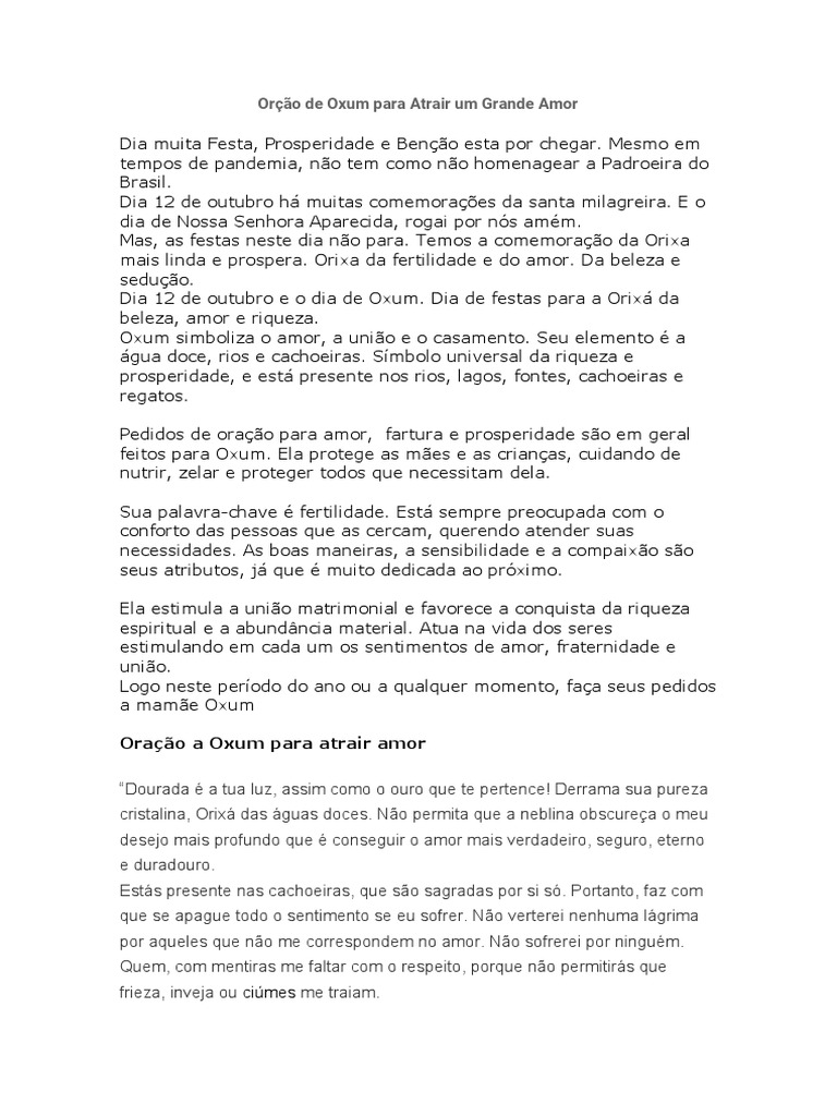 Oração A Oxum para Atrair Amor | PDF