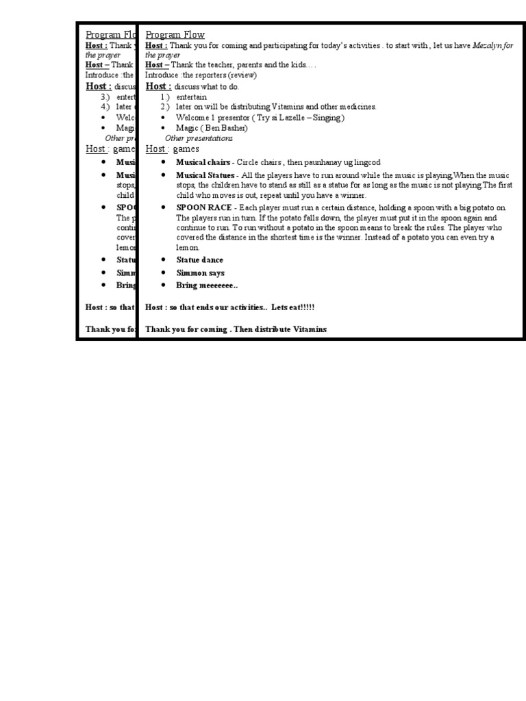 Children's Event Program Flow | PDF | Leisure