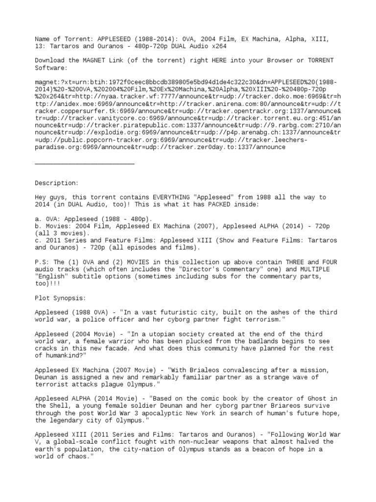 Appleseed 19 14 Complete Ova Movies Series 480p 7p X264 Pdf