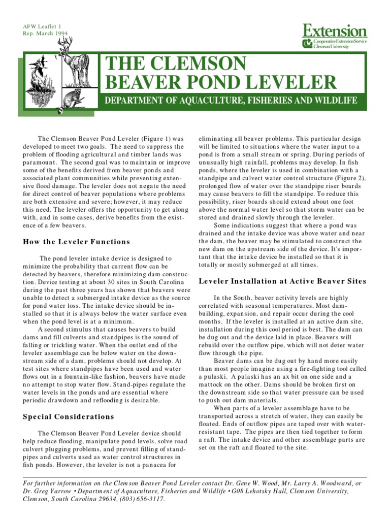 Clemson Beaver Pond Leveler | PDF | Pipe (Fluid Conveyance) | Dam