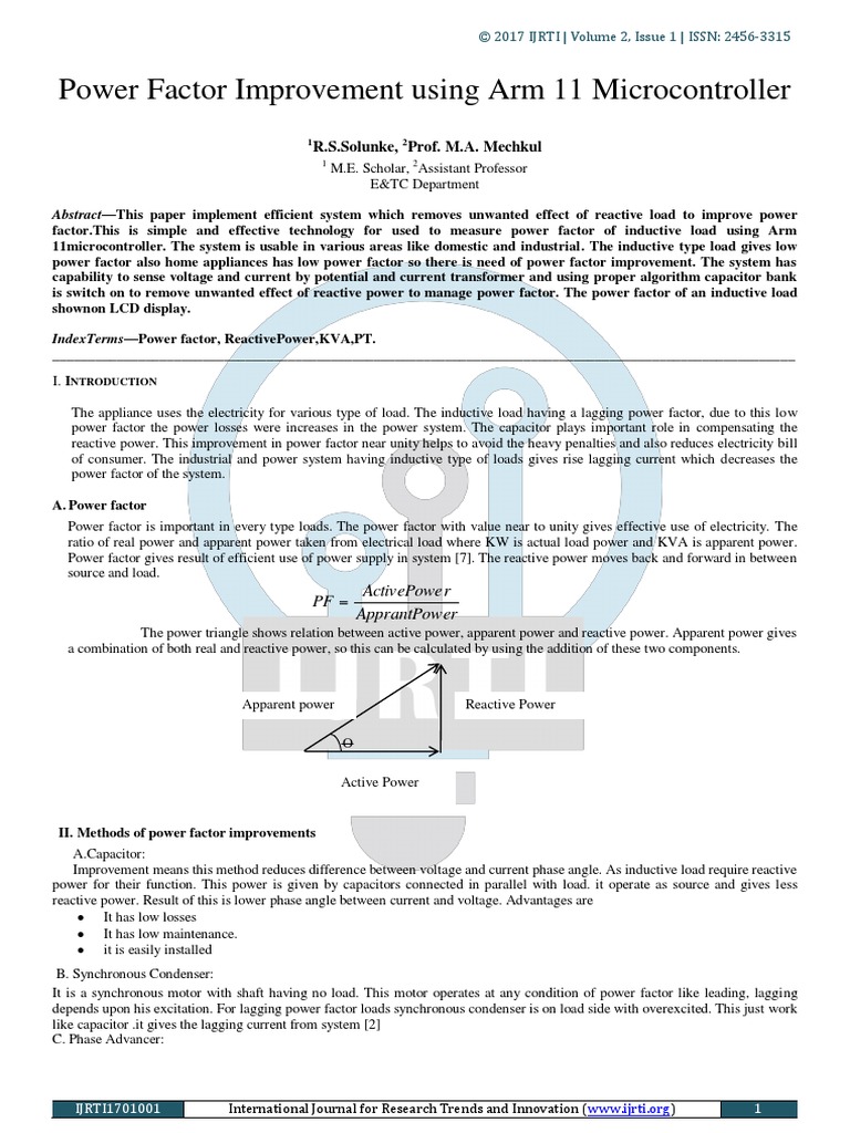 Power Factor Improvement Using Arm 11 Microcontroller R.S.Solunke