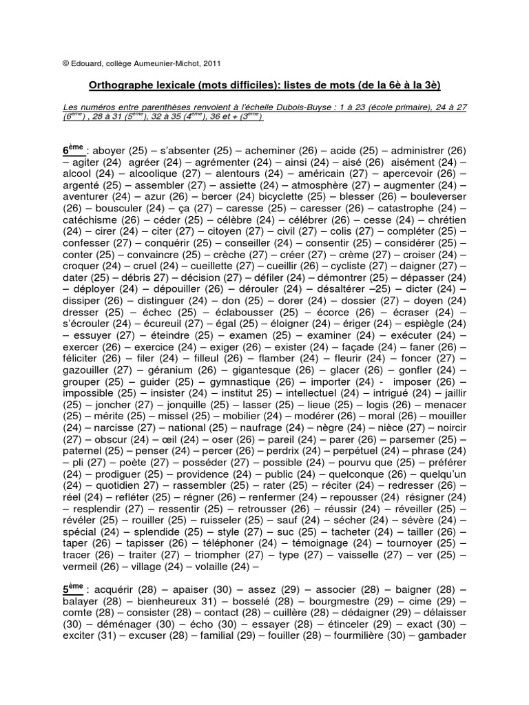Mots Difficiles College | PDF
