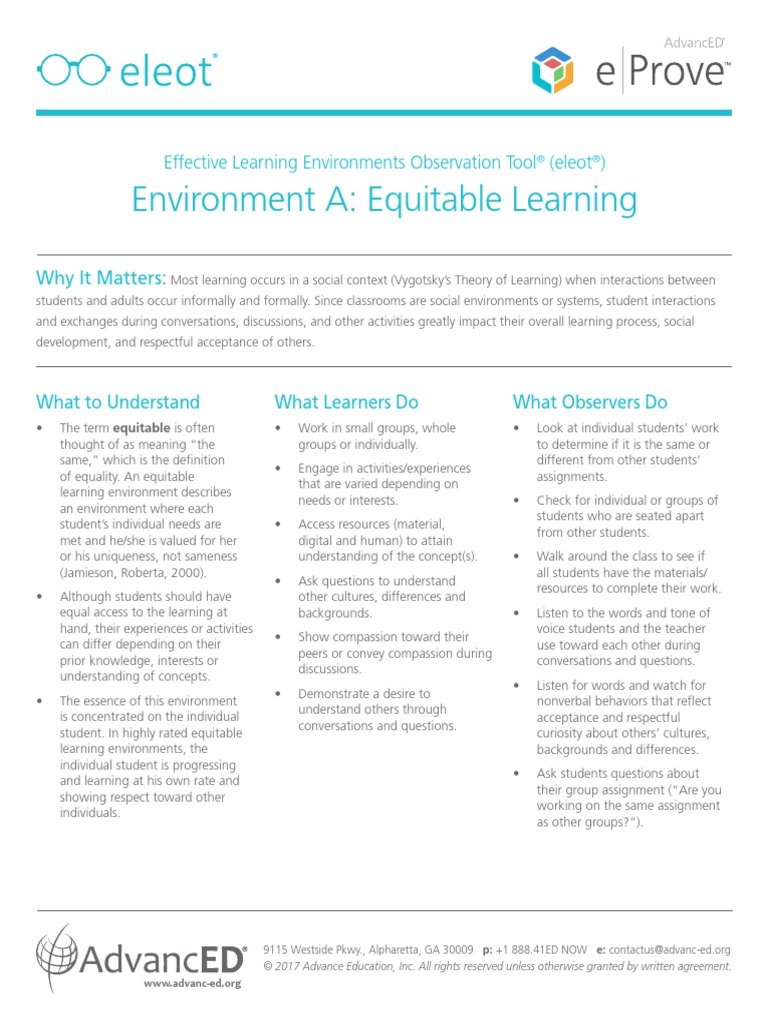Environment a equitable learning effective learning environments