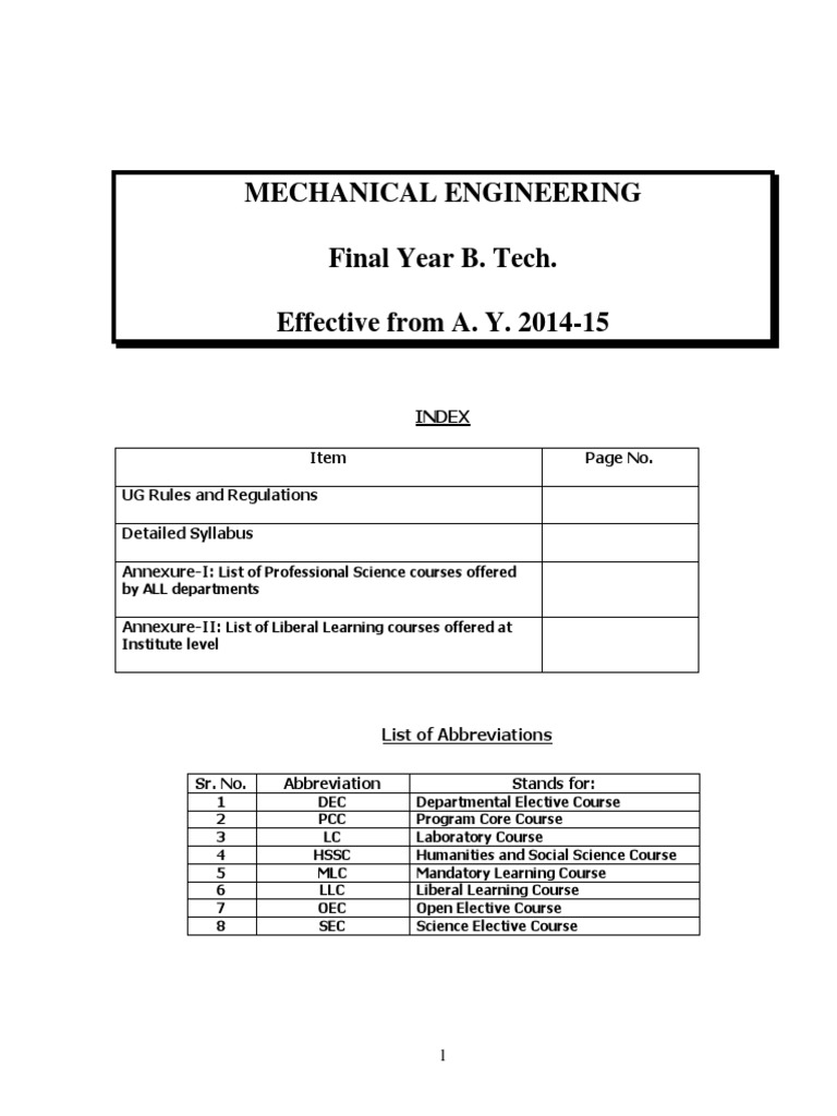 Corrected Final Year Btech Mech Syllabus Effective 2014-15 | PDF ...