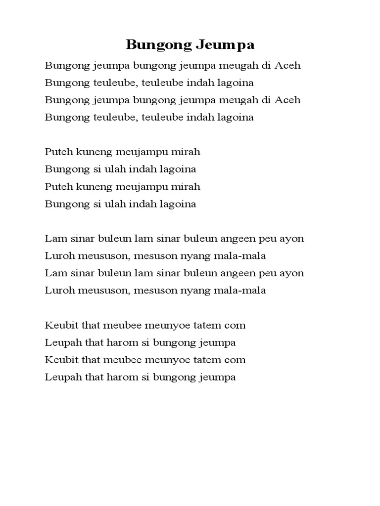 Lirik Bungong Jeumpa PDF