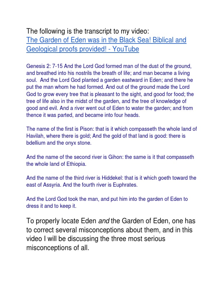 The Garden Of Eden Was In The Black Sea Biblical And Geological Proofs