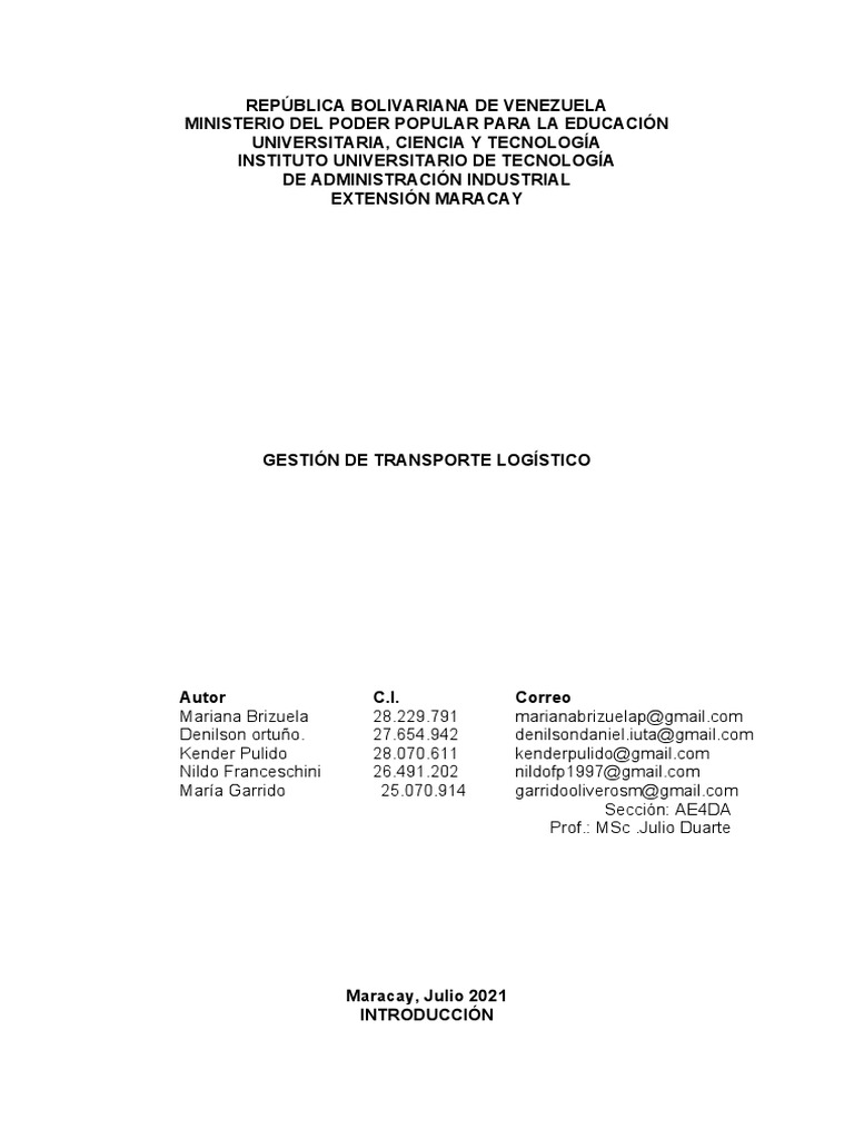 Gestión de Transporte Logístico en Empresas | PDF | Logística | Transporte