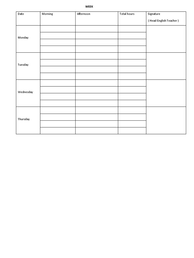 Weekly Teaching Schedule and Hours Log | PDF