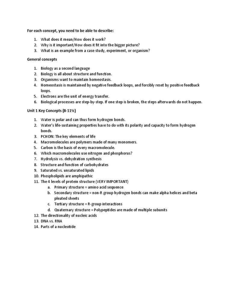 AP Bio Key Concepts (Unit 1) PDF