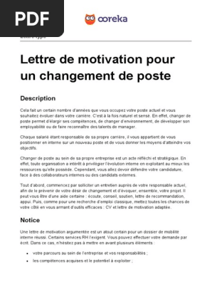 Ooreka Lettre Motivation Changement Poste Pdf Gestion Des Ressources Humaines Motivation