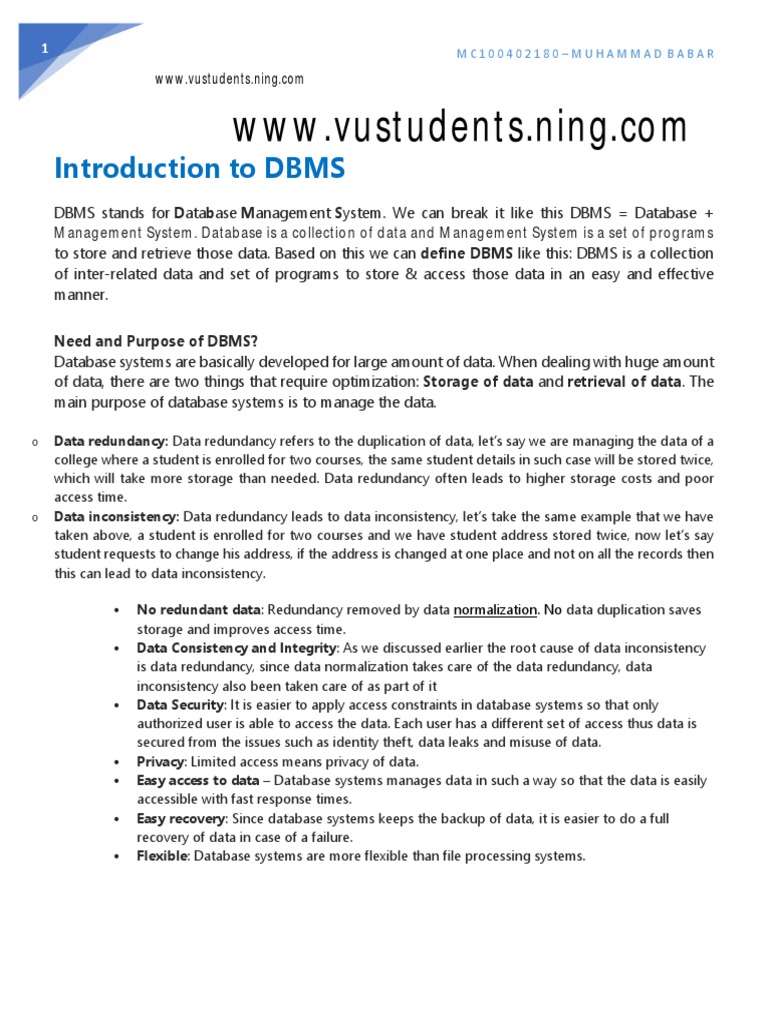 CS403 Short Easy Notes | PDF | Relational Database | Databases