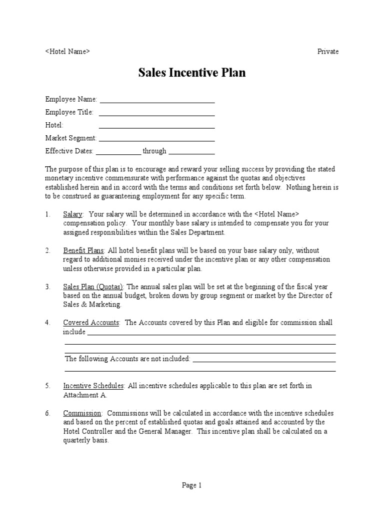 Hotel Sales Incentive Plan Overview | PDF | Incentive | Salary
