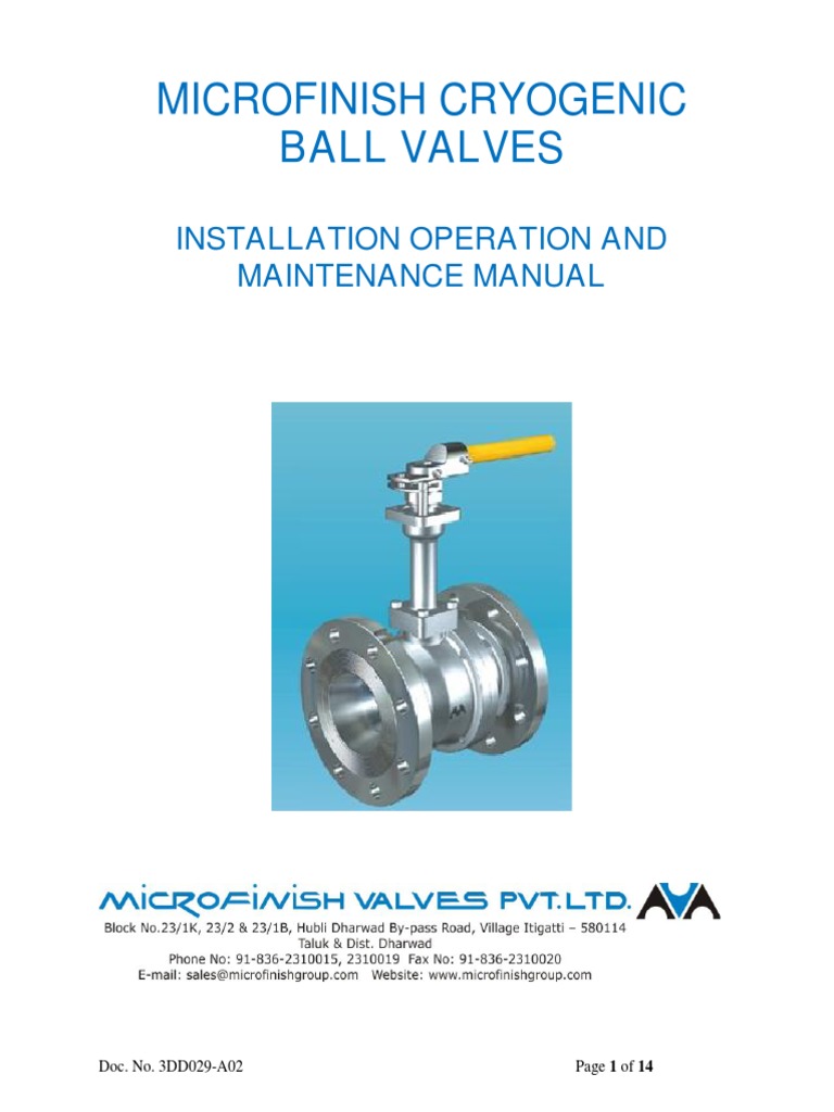 Microfinish Cryogenic Ball Valves Installation Operation and