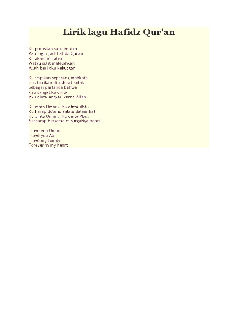 Lirik Lagu Hafidz Qur Pdf
