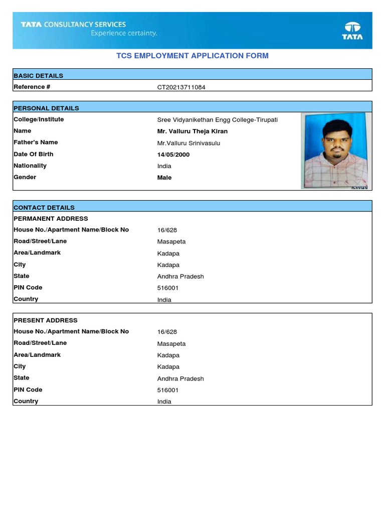 TCS Employment Application Form | PDF | Common Law | Public Law