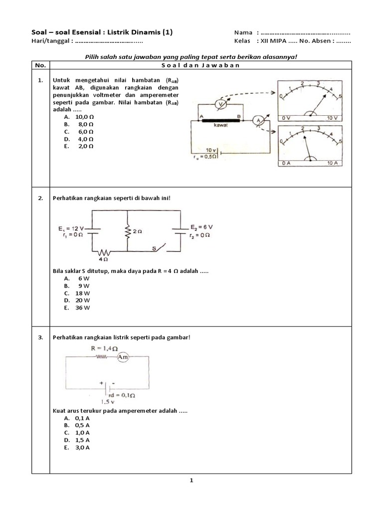 Soal Listrik Dinamis Kelas XII MIPA | PDF | Sains & Matematika