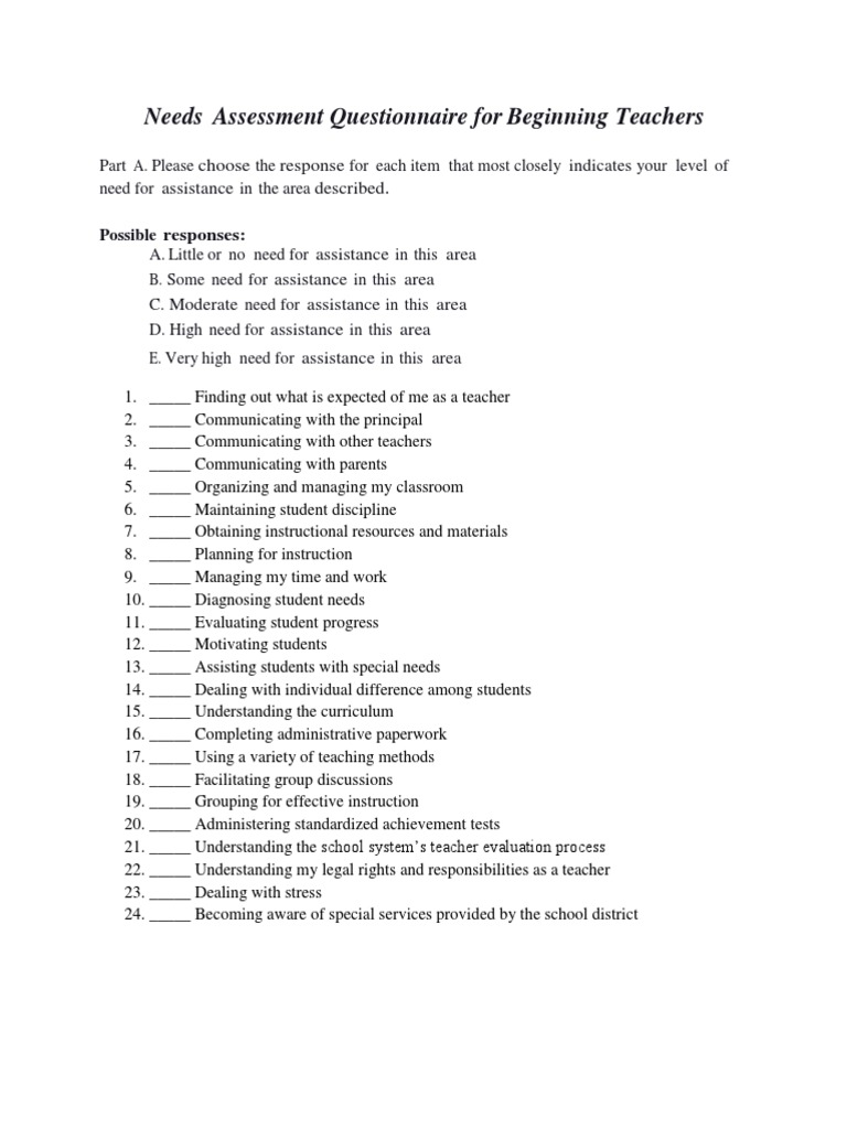Needs Assessment for New Teachers | PDF | Teachers | Applied Psychology