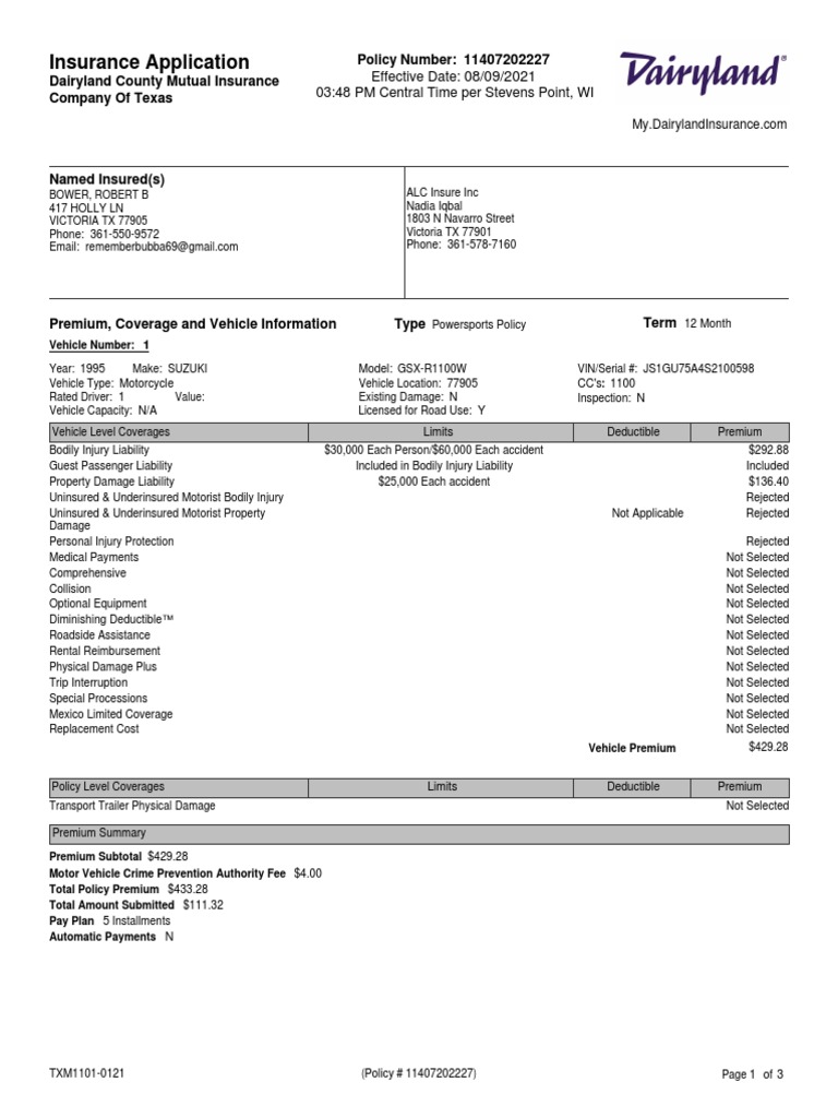 Action Required Dairyland® Insurance Policy 11407202227 For ROBERT