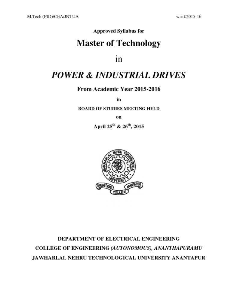 M Tech Power and Industrial Drives R15 Syllabus PDF Power Inverter