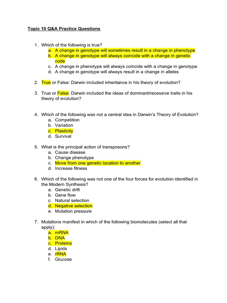 Evolution and Mutation Q&A Practice | PDF | Evolution | Gene