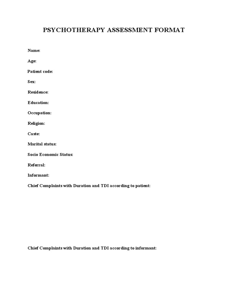 Psychotherapy Assessment Template | PDF | Psychotherapy | Psychology
