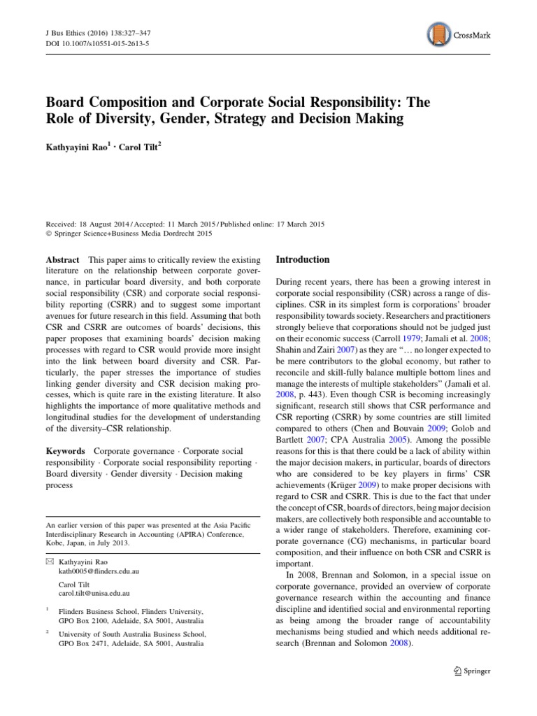 Board Composition and Corporate Social Respomsibility | PDF | Corporate ...