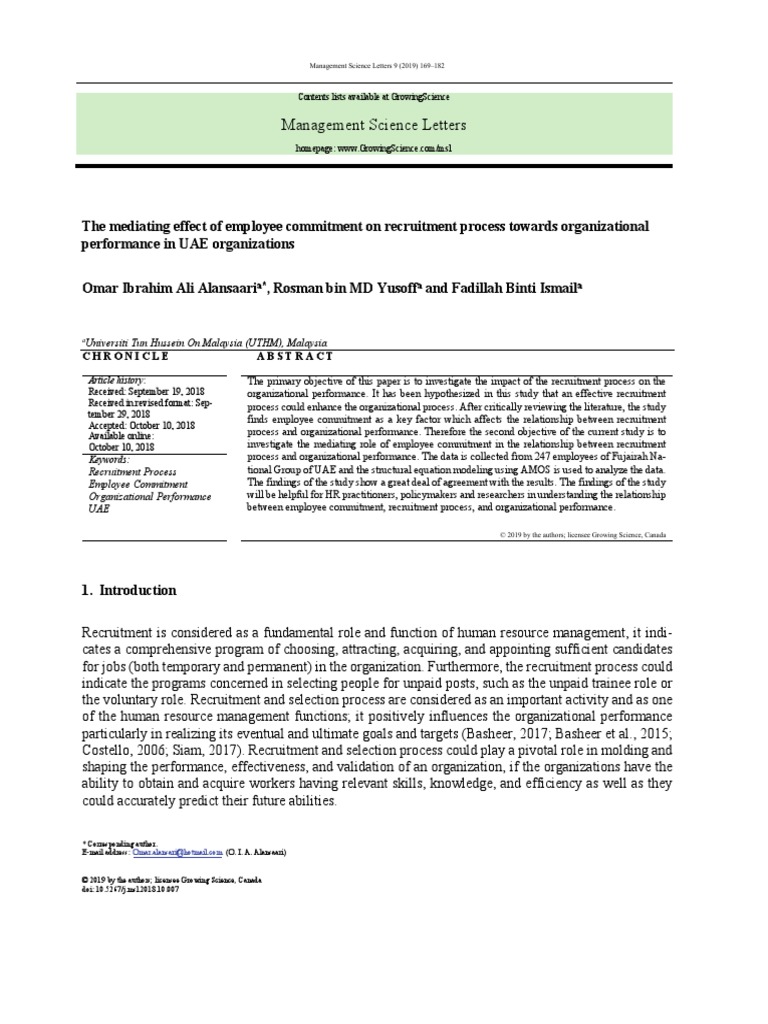 The Mediating Effect of Employee Commitment On Rec | PDF | Recruitment ...