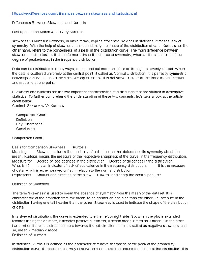 Skewness vs Kurtosis Explained | PDF | Skewness | Descriptive Statistics