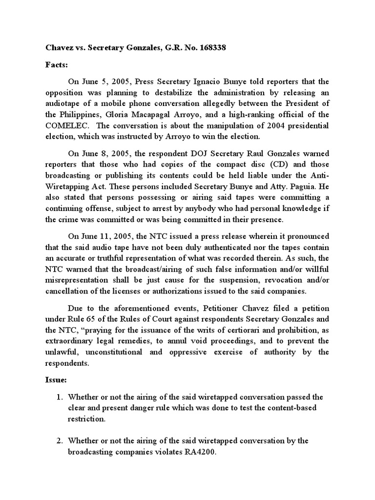 Chavez vs secretary gonzales g r no 168338 case digest pdf
